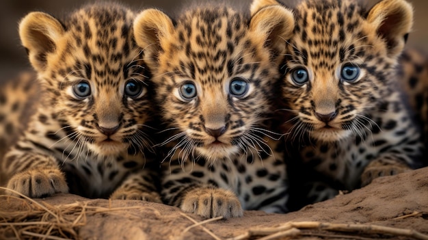 Foto gruppo di cuccioli di leopardo da vicino