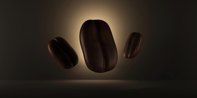 Group of Levitation Coffee Beans on dark golden studio background