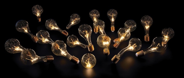 Photo a group of light bulbs with a black background