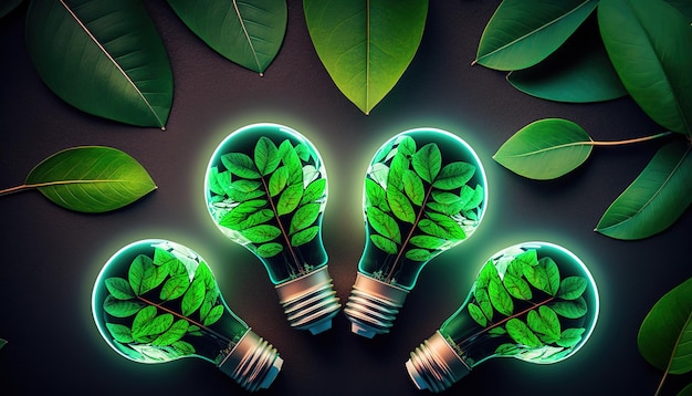 A group of light bulbs with leaves on them.