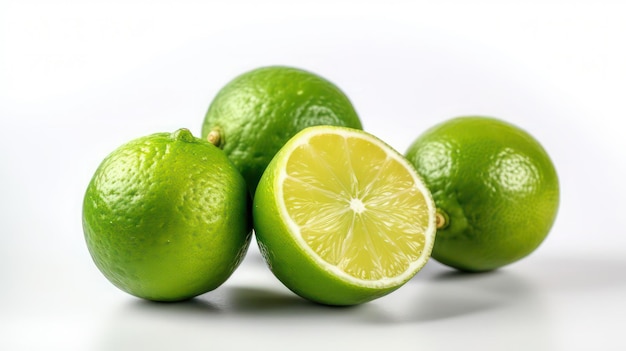 A group of limes are on a white background