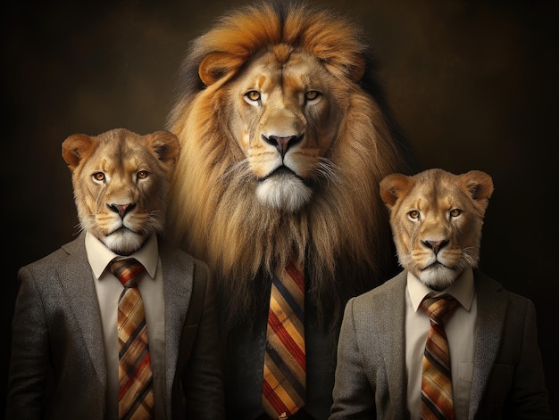 a group of lions wearing suits and ties