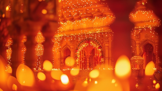 Photo group of lit candles in front of a historic building diwali