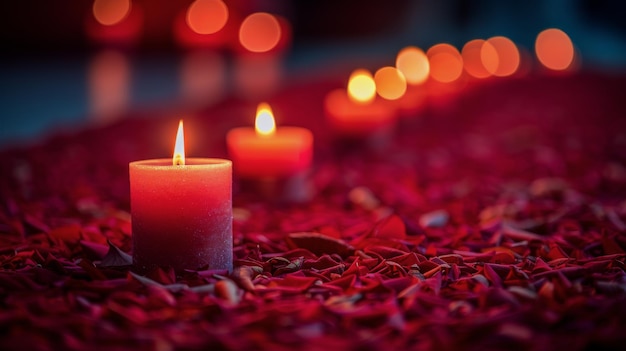 Group of Lit Candles on Red Carpet