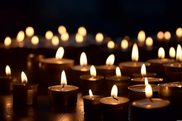 A group of lit candles with the word candle on the bottom right