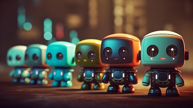 Un gruppo di piccoli robot è in piedi bella immagine illustrativa ia generativa