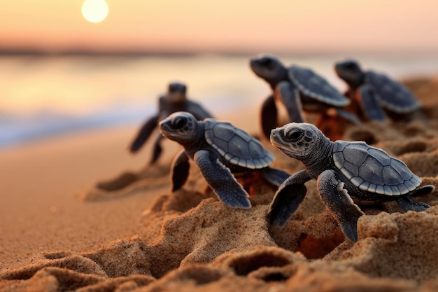 Group of little sea turtles closeup