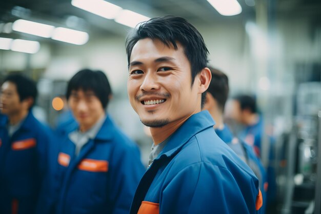 A group of male worker in automotive factory industry