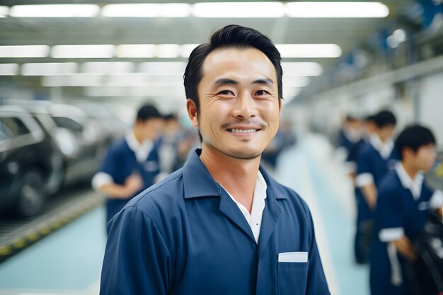 A group of male worker in automotive factory industry