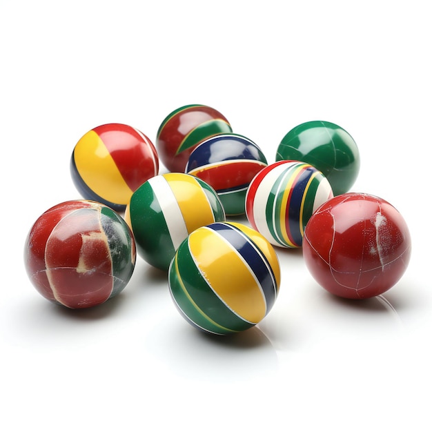 Group of marbles with flag of Mauritius isolated on white background