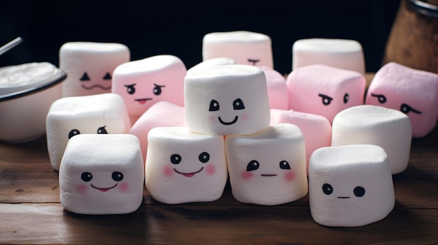 A group of marshmallows with faces