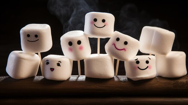 A group of marshmallows with faces