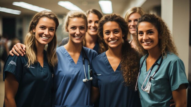 Photo a group of medical doctors team standing in a hallway