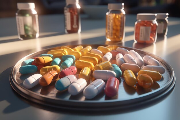 Photo group of medical pills sits on the table