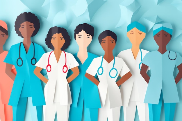 A group of medical professionals doctors and nurses paper cutout illustration