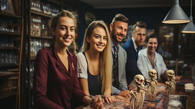 Group Of Medical Students In Classroom With Wallpaper