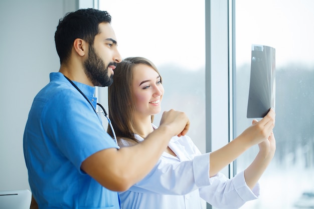 Group of medical workers working together in hospital