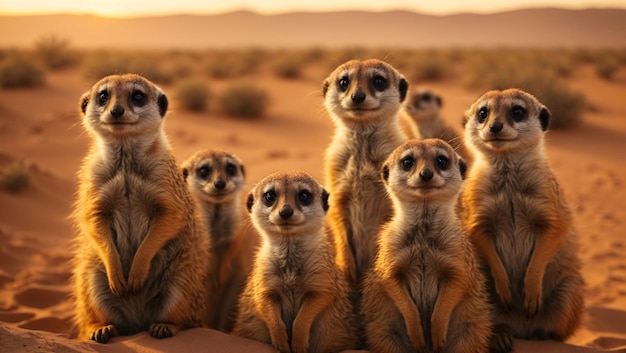 Photo a group of meerkat in the dessert
