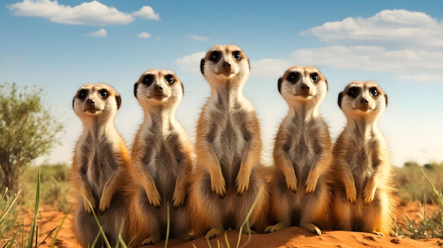 Foto gruppo di suricati in piedi alto