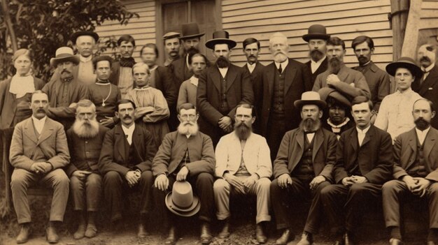 Photo a group of men are posing for a photo in front of a building.