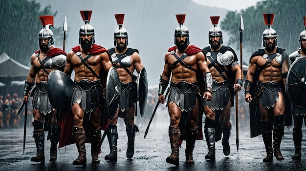 Photo group of men dressed in roman armor