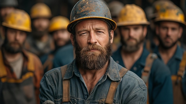 Group of Men in Hard Hats and Overalls