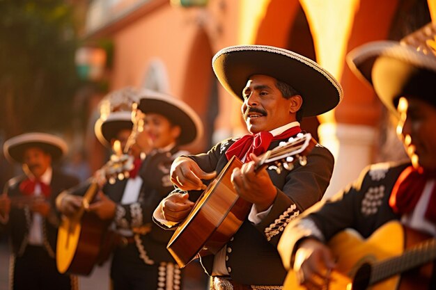 Photo a group of men playing guitar and singing