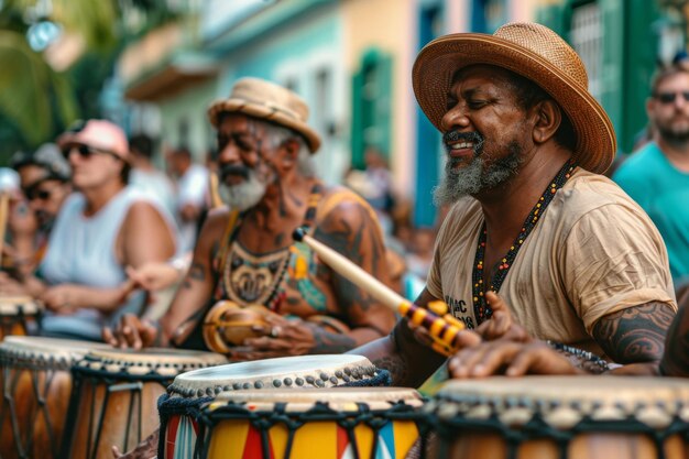 Photo group of men playing musical instruments on a street