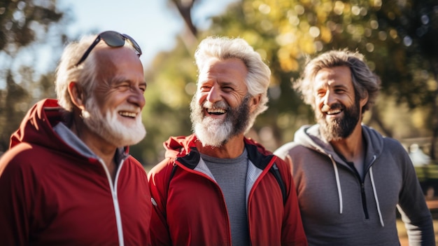 Group of men playing sports bonding outdoors during a training break