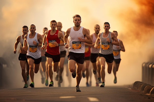 A group of men running in a marathon