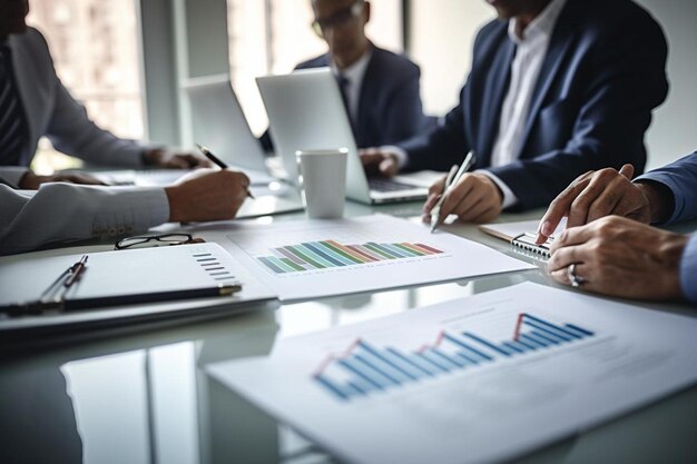 a group of men sit at a table with a graph on it