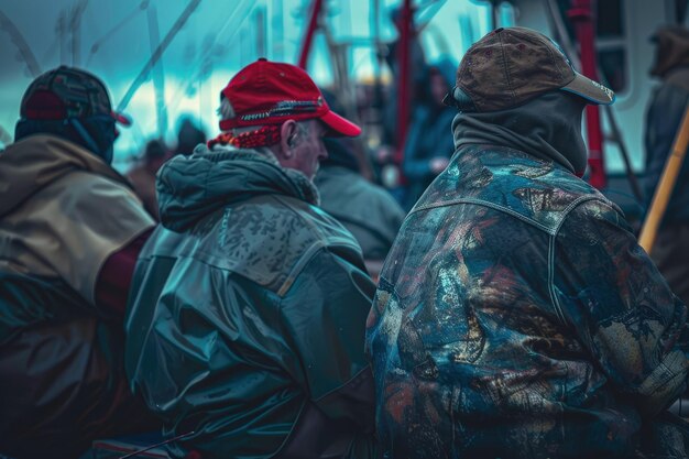 Photo a group of men sitting next to each other on a boat