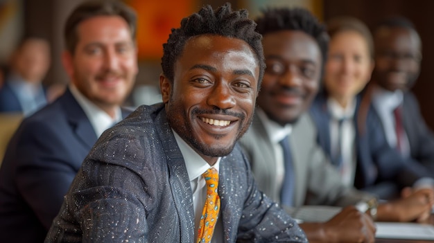 Group of Men Sitting at Table Smiling Generative AI