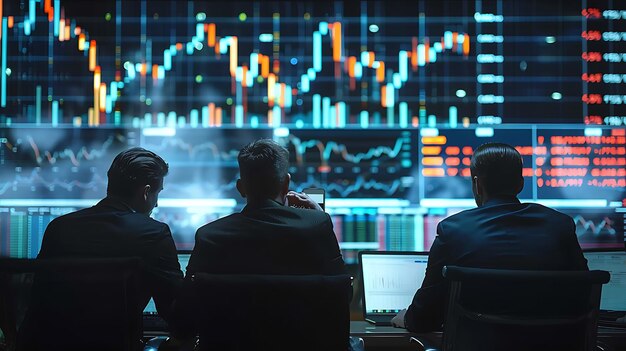 Photo a group of men in suits sit at their desks