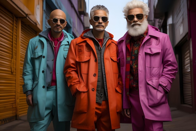 Foto un gruppo di uomini indossa abiti colorati