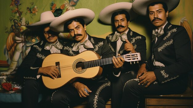 Foto un gruppo di uomini con cappelli e una chitarra