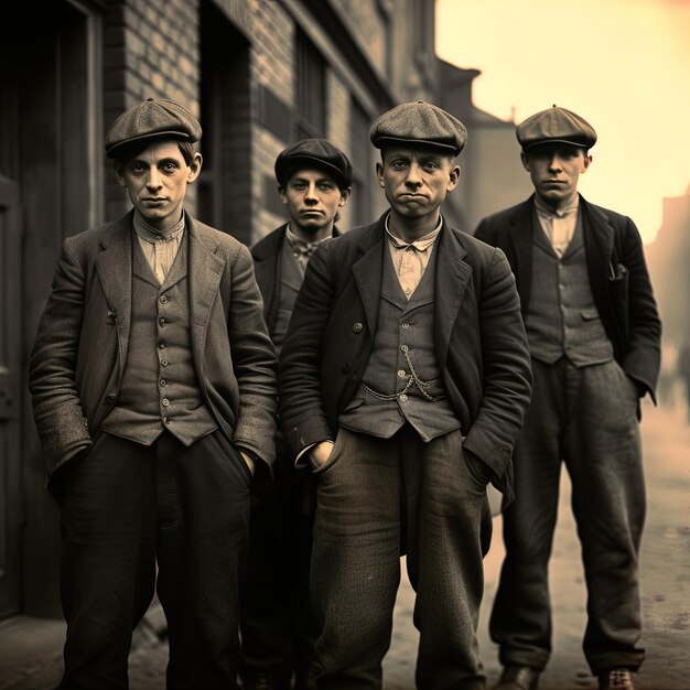 Photo a group of men with hats on and one has a backpack on his shoulder