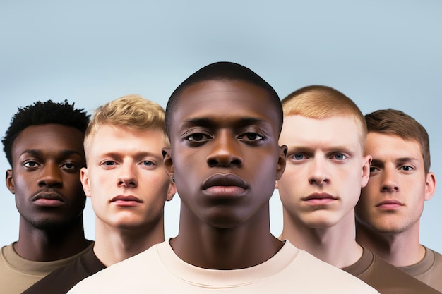 Photo group of men with unique skin tone beautiful natural diversity people