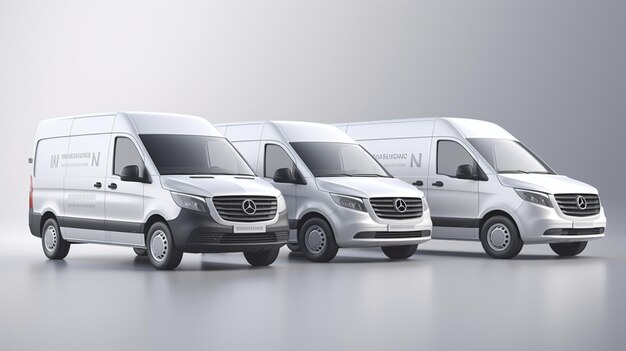 Photo a group of mercedes vans are lined up in a row.