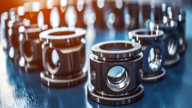 a group of metal parts on a table