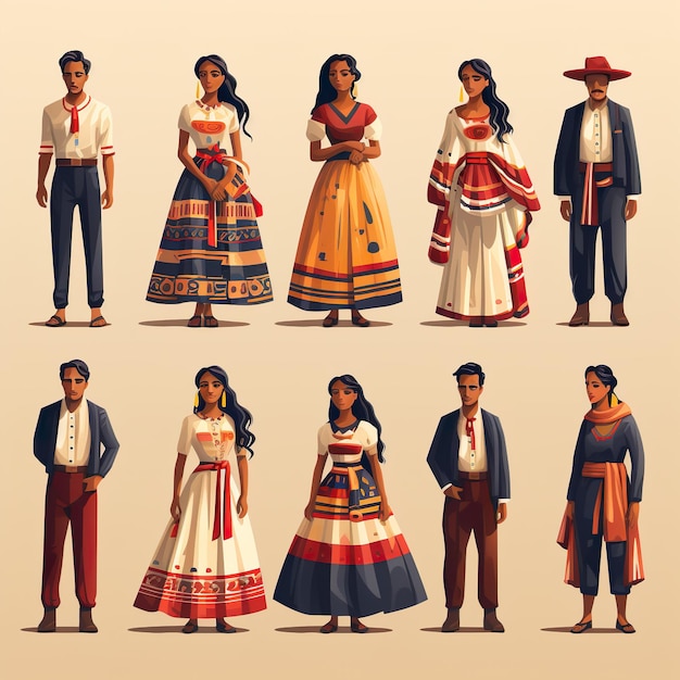Photo group of mexican people in traditional costumes generative ai