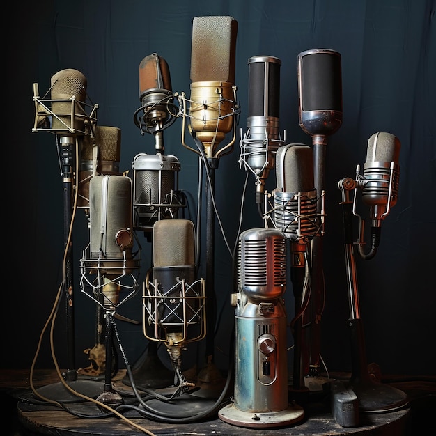 a group of microphones on a table