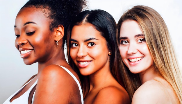 group of middle aged women different ethnicities skin care and body positive concept