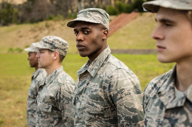 Group of military soldiers standing in line