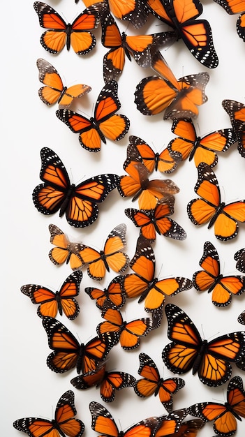 a group of monarch butterflies are shown on a white background.