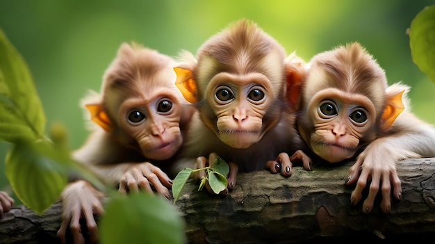 Foto un gruppo di scimmie è seduto su un albero.