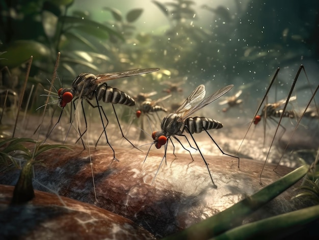 Group of Mosquito in natural habitat generative AI