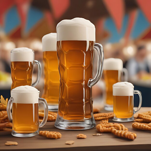 a group of mugs of beer with the word lager on it