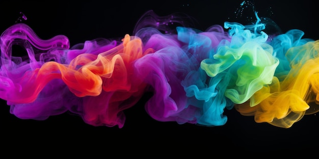 Группа многоцветных дымов на черном фоне