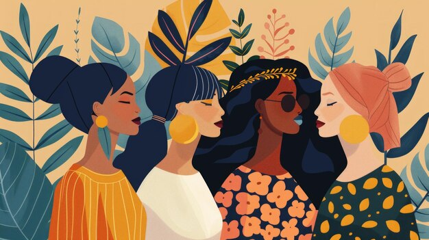 Группа многокультурных и многоэтнических женщин сталкивается с концепцией расового равенства